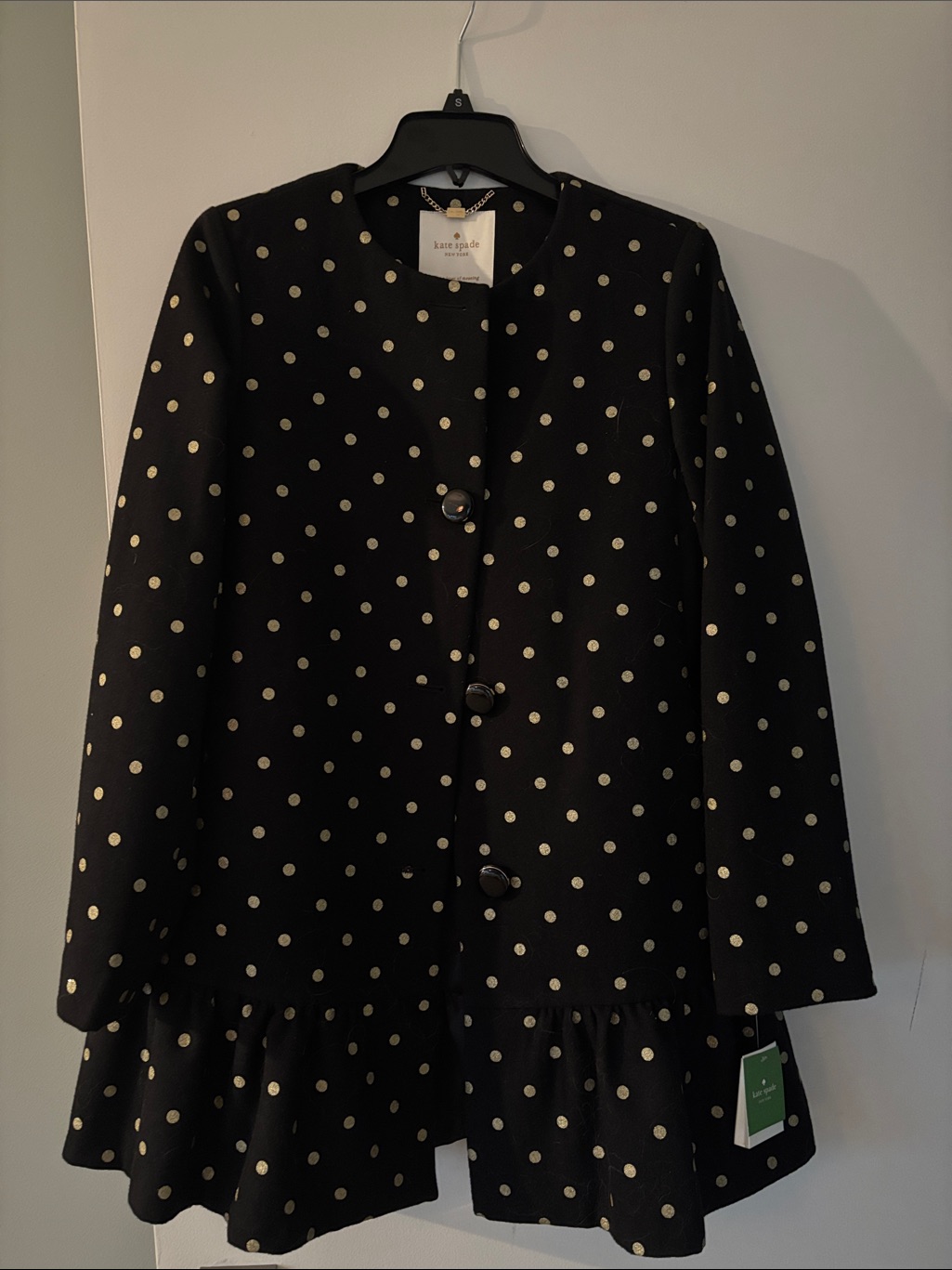 Kate Spade Black With Cream Polka Dot Peplum Jacket